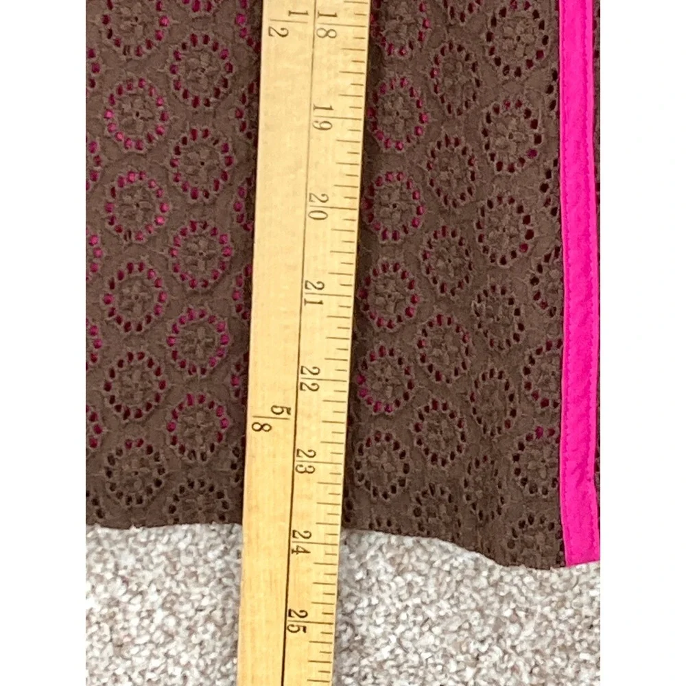 Peck & Peck Eyelet Lace A-Line Skirt Womens 10 Brown Pink Cotton Office Casual